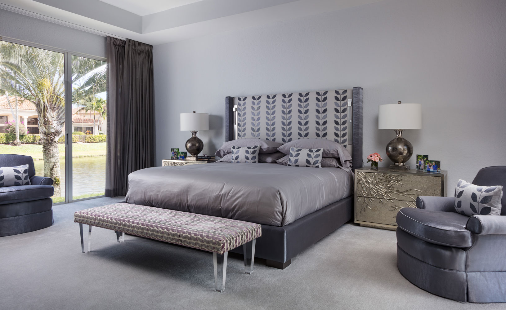 Boca Raton home master bedroom interiors by Annette Jaffe Interiors