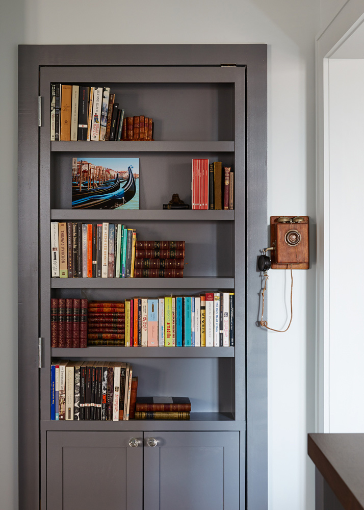 Bookshelf in a Greenwich Village apartment designed by Annette Jaffe Interiors