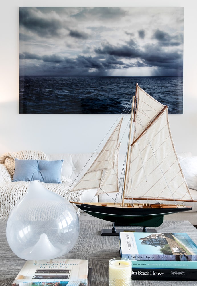 Hamptons boathouse living room decor