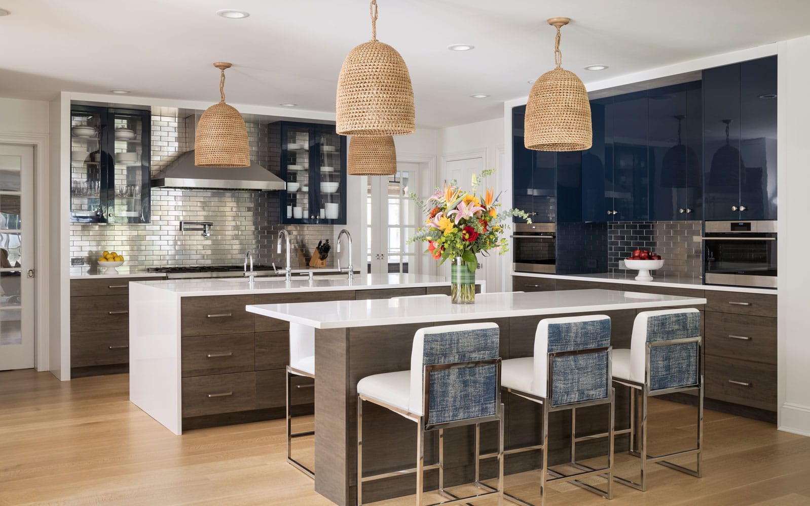 Double island kitchen design in North Shore of Long Island by Annette Jaffe Interiors