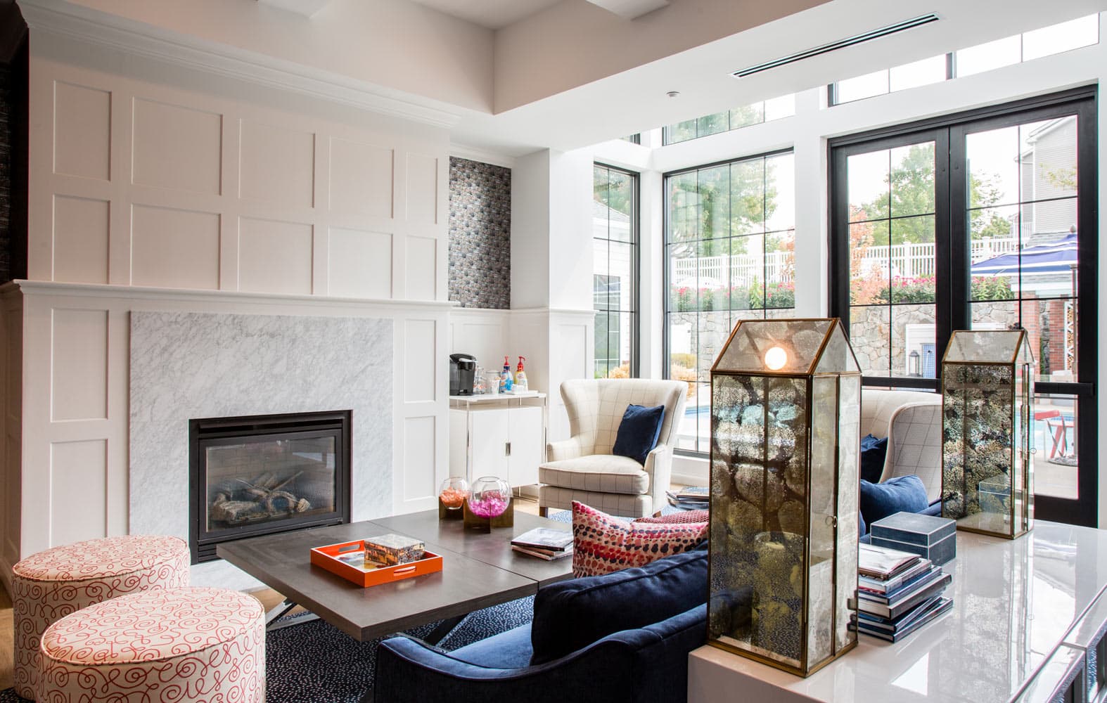 Residences at Stevens Pond clubhouse designed by Annette Jaffe Interiors