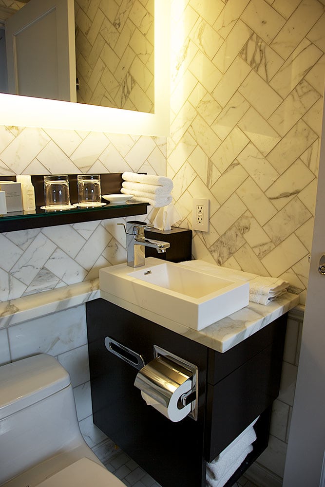 The Roger Hotel bathroom interior design by Annette Jaffe Interiors