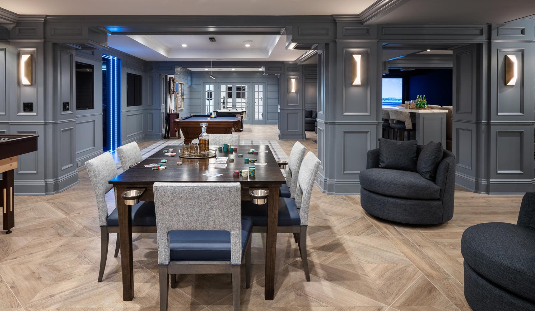 Sands Point basement game room designed by Annette Jaffe Interiors